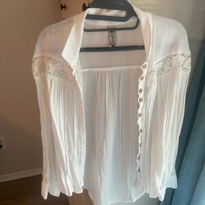 American Rag White Blouse with Flutter Sleeves and Notched Collar